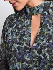 Green Floral Cut-Out Chiffon Mini Dress - Image 4 of 5