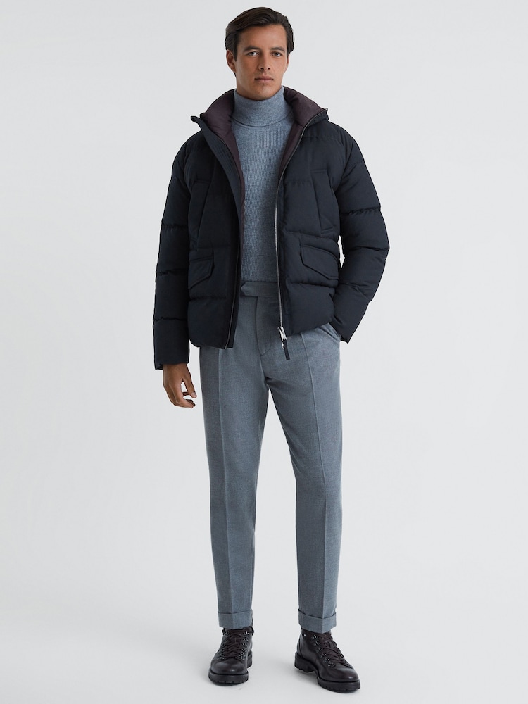 Reiss Navy Ronic Quilted Short Hooded Coat - Image 1 of 7