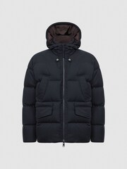 Reiss Navy Ronic Quilted Short Hooded Coat - Image 2 of 7