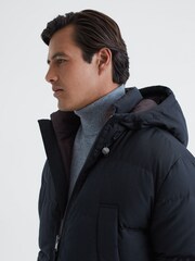 Reiss Navy Ronic Quilted Short Hooded Coat - Image 3 of 7