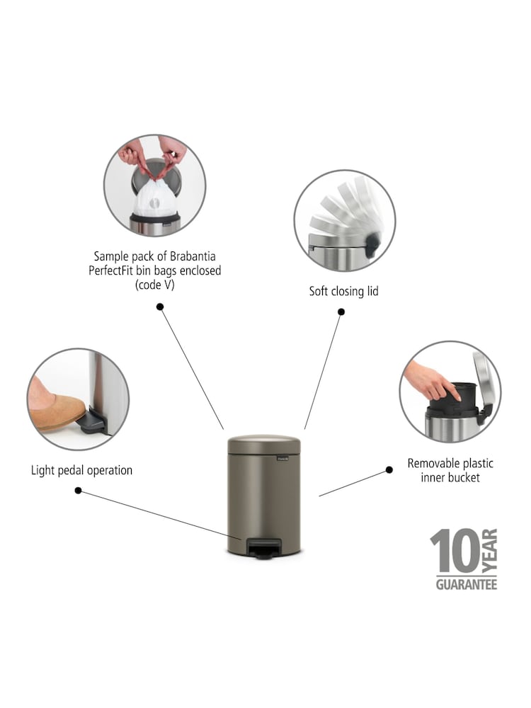 Brabantia Grey NewIcon 3L Platinum Pedal Bin - Image 6 of 6