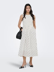 JDY White Polka Dot Smock Midi Dress - Image 2 of 6