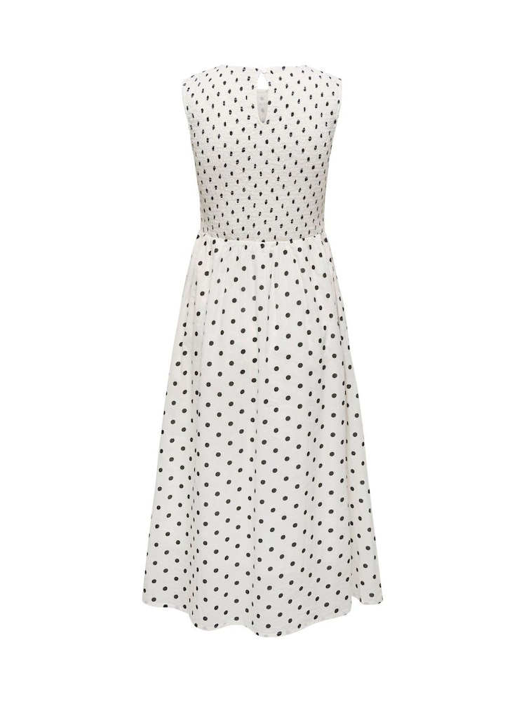 JDY White Polka Dot Smock Midi Dress - Image 6 of 6