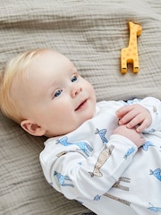 JoJo Maman Bébé White Giraffe Print Zip Cotton Baby Sleepsuit - Image 2 of 4