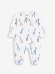 JoJo Maman Bébé White Giraffe Print Zip Cotton Baby Sleepsuit - Image 3 of 4