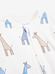 JoJo Maman Bébé White Giraffe Print Zip Cotton Baby Sleepsuit - Image 4 of 4