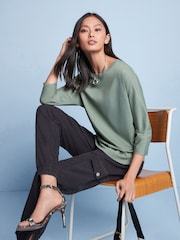 Khaki Green 3/4 Length Sleeve 100% Cotton T-Shirt - Image 1 of 5