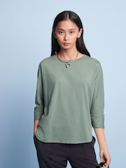 Khaki Green 3/4 Length Sleeve 100% Cotton T-Shirt - Image 2 of 5