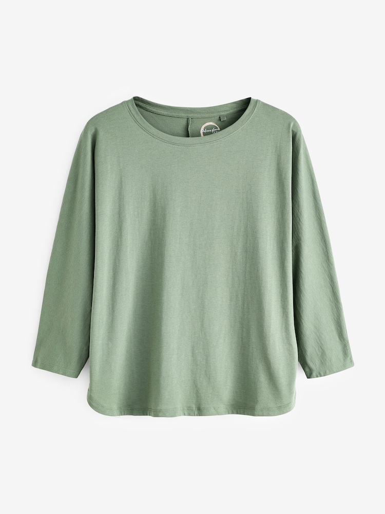 Khaki Green 3/4 Length Sleeve 100% Cotton T-Shirt - Image 5 of 5 Khaki Green 3/4 Length Sleeve 100% Cotton T-Shirt - Image 5 of 5