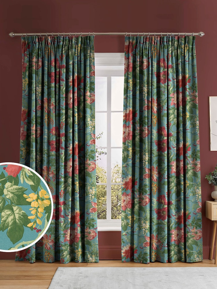 Graham & Brown Botanico Blue Florenzia Made to Measure 100% Cotton Curtains - Image 1 of 8