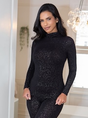 Pour Moi Black Glitter Roll Neck Round Neck - Image 1 of 7