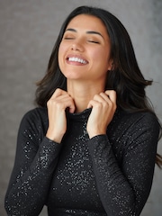 Pour Moi Black Glitter Roll Neck Round Neck - Image 5 of 7