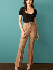 Camel Brown Tailored Belted Straight Trousers - Image 1 of 5
