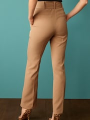 Camel Brown Tailored Belted Straight Trousers - Image 3 of 5