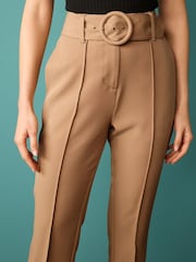 Camel Brown Tailored Belted Straight Trousers - Image 4 of 5
