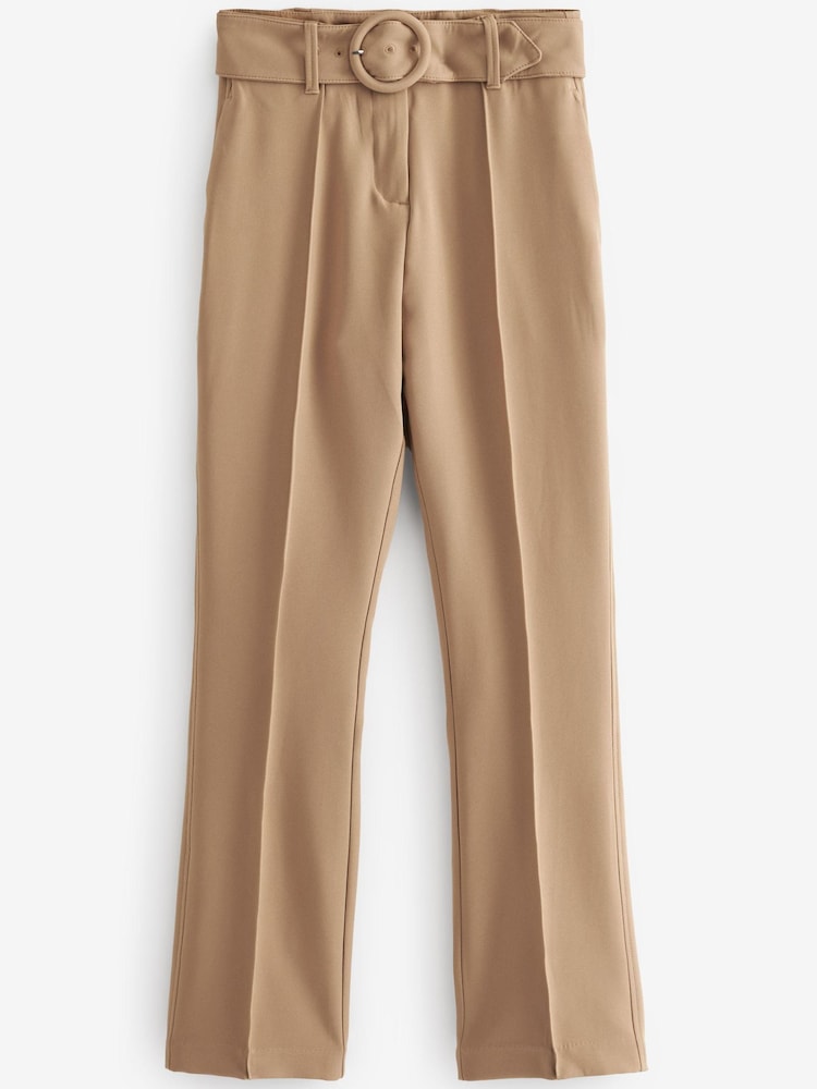Camel Brown Tailored Belted Straight Trousers - Image 5 of 5 Camel Brown Tailored Belted Straight Trousers - Image 5 of 5
