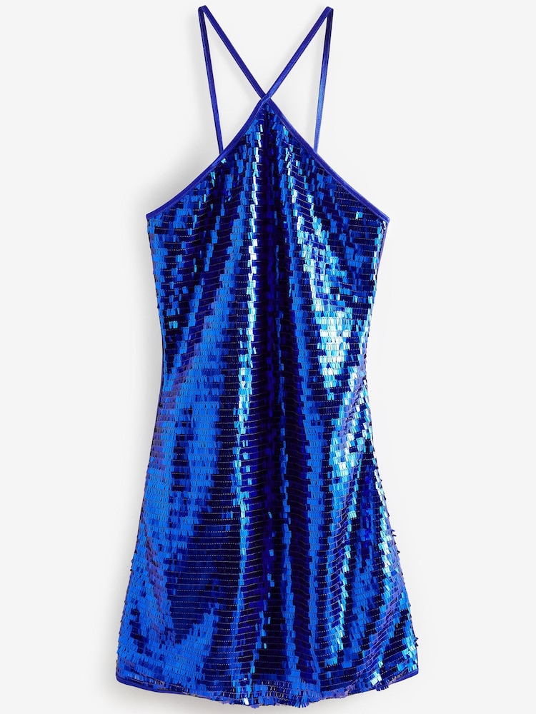 Blau - Neckholder-Minikleid mit Pailletten - Bild 5 von 5 Blau - Neckholder-Minikleid mit Pailletten - Bild 5 von 5