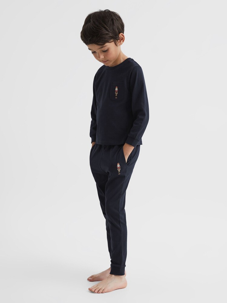 Reiss Navy Andy Senior Embroidered King Nightwear Bottoms - Image 1 of 6