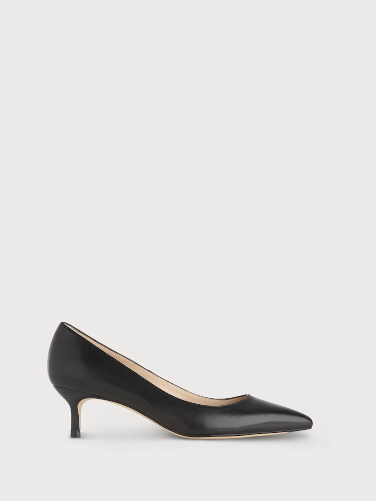 LK Bennett Black Leather Audrey Kitten Heel Courts - Image 1 of 4