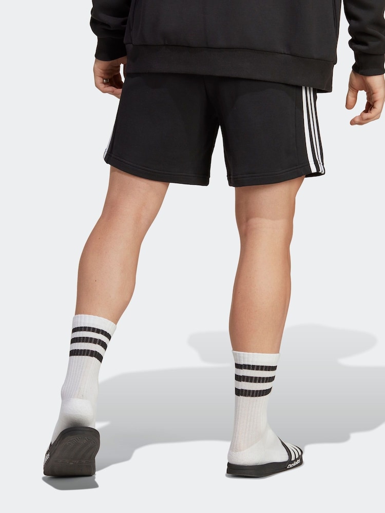 adidas Black Essentials French Terry 3-Stripes 100% Cotton Shorts - Image 1 of 8