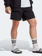 adidas Black Essentials French Terry 3-Stripes 100% Cotton Shorts - Image 2 of 8