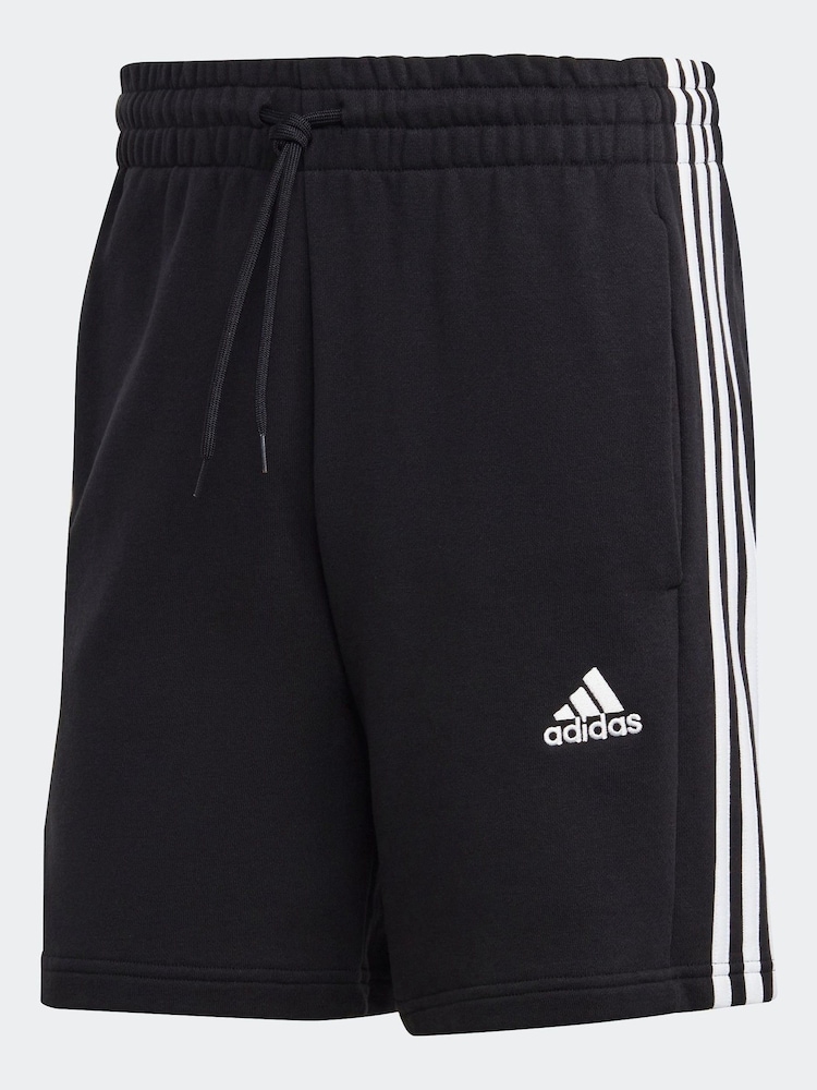 adidas Black Essentials French Terry 3-Stripes 100% Cotton Shorts - Image 8 of 8