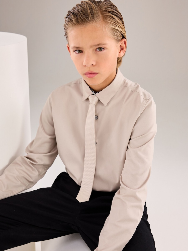 Stone Long Sleeve Smart Trimmed Shirt (3-16yrs) - Image 1 of 8