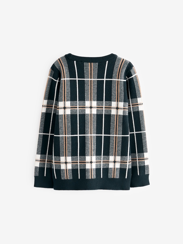 Navy Blue Check Crew Jumper (3-16yrs) - Image 2 of 3