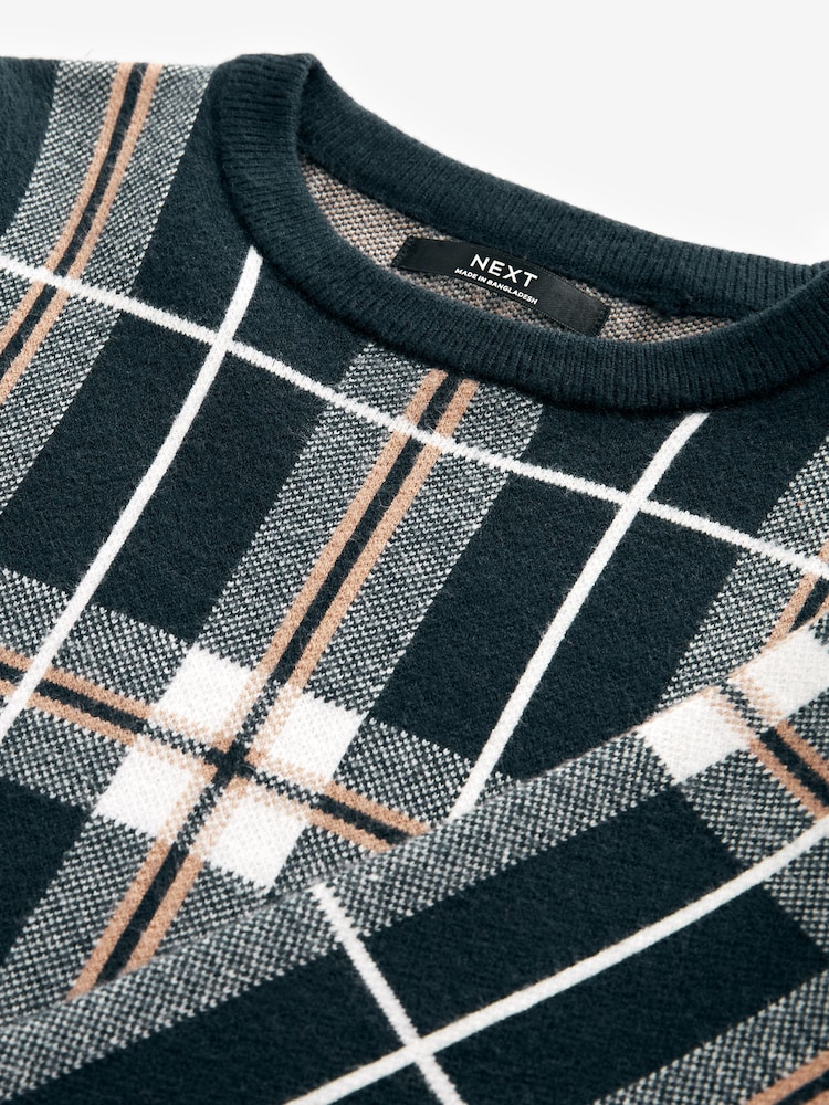 Navy Blue Check Crew Jumper (3-16yrs) - Image 3 of 3