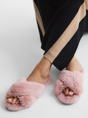 Reiss Blush Aspen Faux Fur Cross Over Slippers - Image 3 of 6