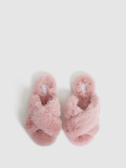 Reiss Blush Aspen Faux Fur Cross Over Slippers - Image 5 of 6