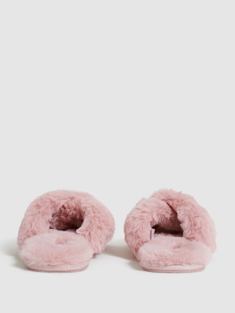 Reiss Blush Aspen Faux Fur Cross Over Slippers - Image 6 of 6