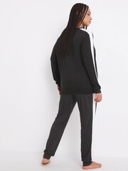 Simply Be Black Pretty Secrets Mono Polka Dot Side Stripe Twosie Pyjamas - Image 2 of 4