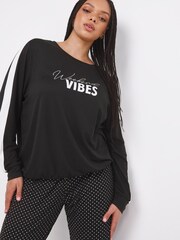 Simply Be Black Pretty Secrets Mono Polka Dot Side Stripe Twosie Pyjamas - Image 3 of 4