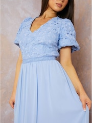 Chi Chi London Blue Puff Sleeve Premium Lace Midi Dress - Image 3 of 3