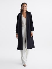 Reiss Navy Kaiya Wool Trench Coat - Image 1 of 8