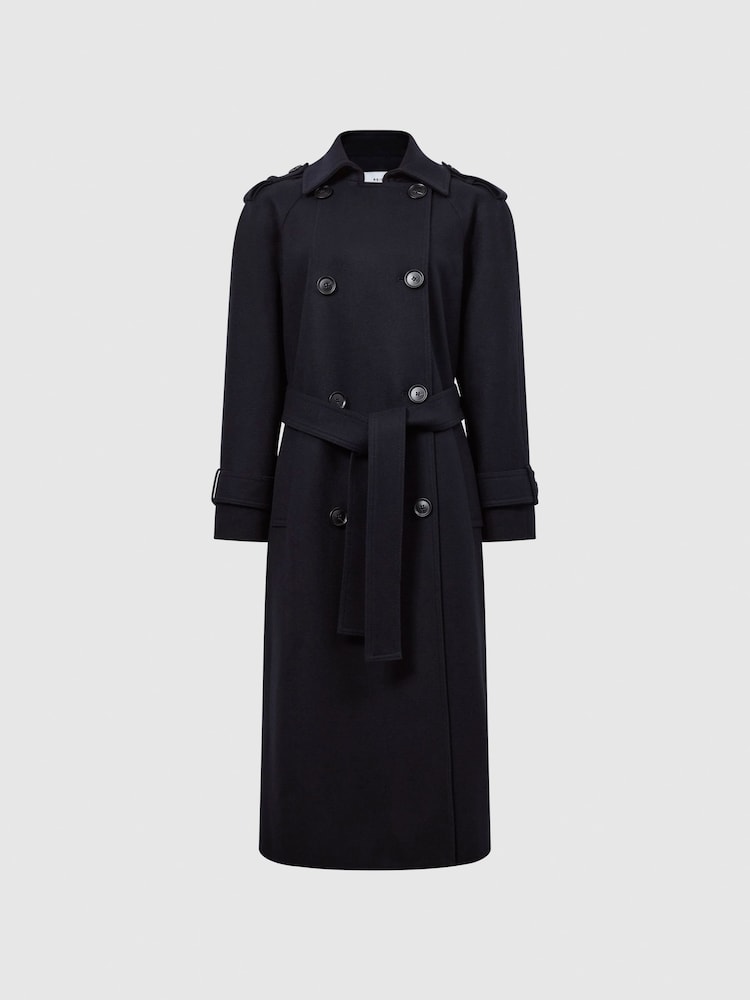 Reiss Navy Kaiya Wool Trench Coat - Image 2 of 8
