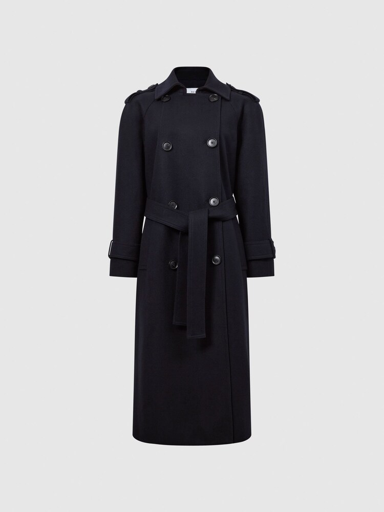 Marineblau - Reiss Kaiya Trenchcoat aus Wolle - Bild 2 von 8 Marineblau - Reiss Kaiya Trenchcoat aus Wolle - Bild 2 von 8