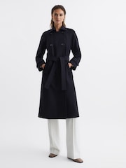 Reiss Navy Kaiya Wool Trench Coat - Image 3 of 8