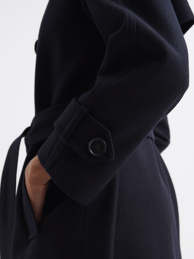 Reiss Navy Kaiya Wool Trench Coat - Image 8 of 8