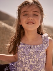 Navy Blue/White Woodblock Mixed Floral Print Broderie Tiered Jersey Midi Dress (3-16yrs) - Image 3 of 5