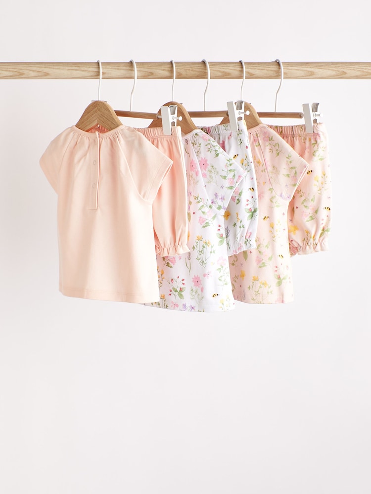Jasnoróżowy w kwiaty - 6 Piece Baby T-Shirts And Shorts Set - Image 3 of 7