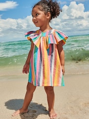 Rainbow Stripe Cotton Ruffle Dress (3mths-8yrs) - Image 1 of 5