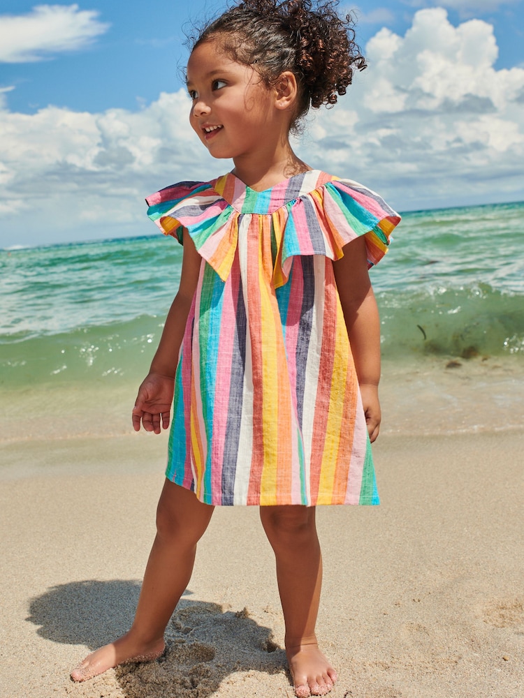 Rainbow Stripe Cotton Ruffle Dress (3mths-8yrs) - Image 1 of 5