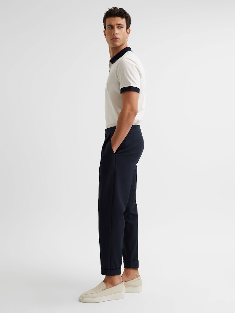 Reiss White/Navy North Mercerised Zip Neck Polo T-Shirt - Image 6 of 6