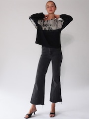 Religion Grey Batwing Off The Shoulder Tie Dye Top with Slogan - Image 3 of 6