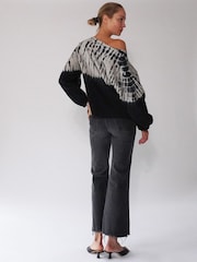 Religion Grey Batwing Off The Shoulder Tie Dye Top with Slogan - Image 4 of 6