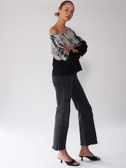 Religion Grey Batwing Off The Shoulder Tie Dye Top with Slogan - Image 6 of 6