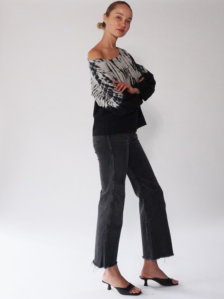 Religion Grey Batwing Off The Shoulder Tie Dye Top with Slogan - Image 6 of 6