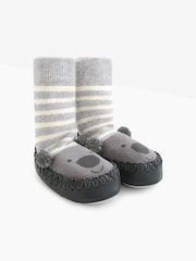 JoJo Maman Bébé Grey Moccasin Slipper Socks - Image 1 of 2